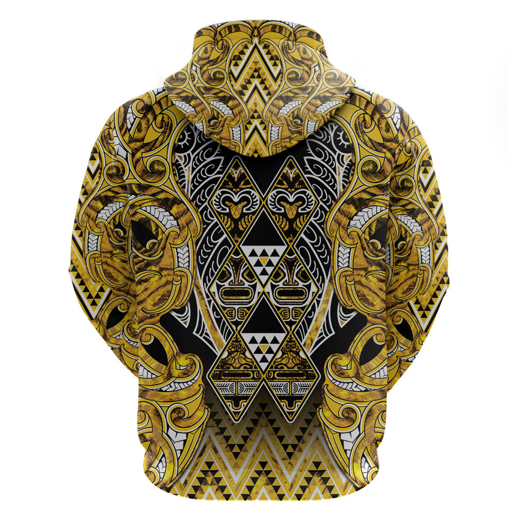 Aotearoa Ngati Whatua Zip Hoodie Maori Tribal Gold Paua Shell Pattern