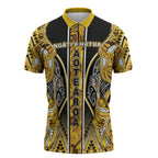 Aotearoa Ngati Whatua Zipper Polo Shirt Maori Tribal Gold Paua Shell Pattern