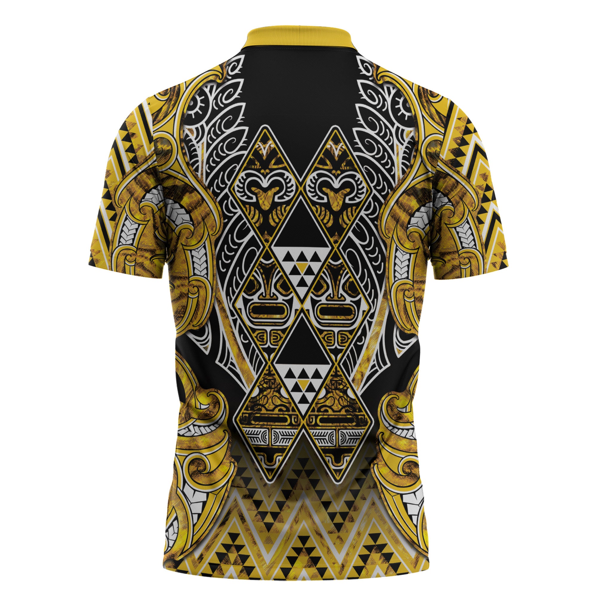 Aotearoa Ngati Whatua Zipper Polo Shirt Maori Tribal Gold Paua Shell Pattern