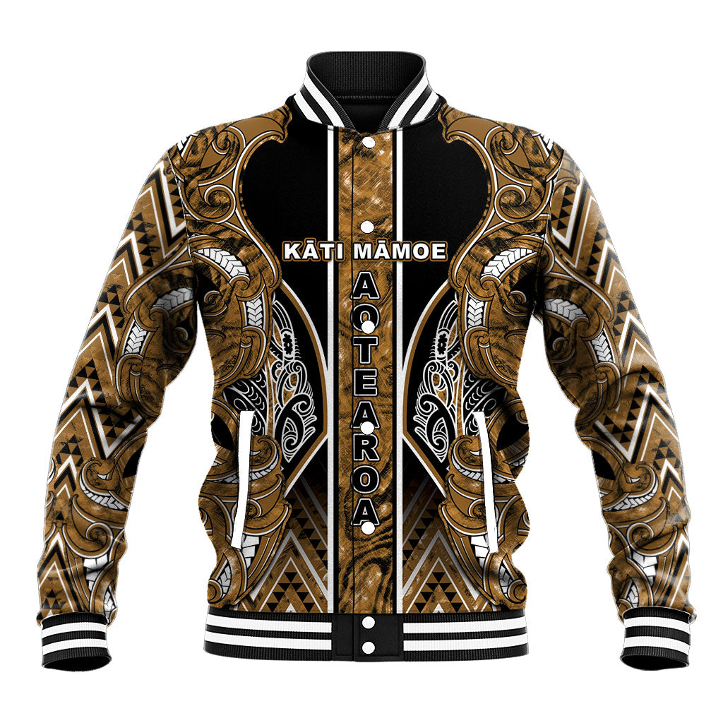 Aotearoa Kati Mamoe Baseball Jacket Maori Brown Tribal Paua Shell Pattern