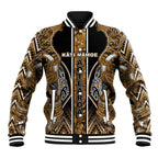 Aotearoa Kati Mamoe Baseball Jacket Maori Brown Tribal Paua Shell Pattern