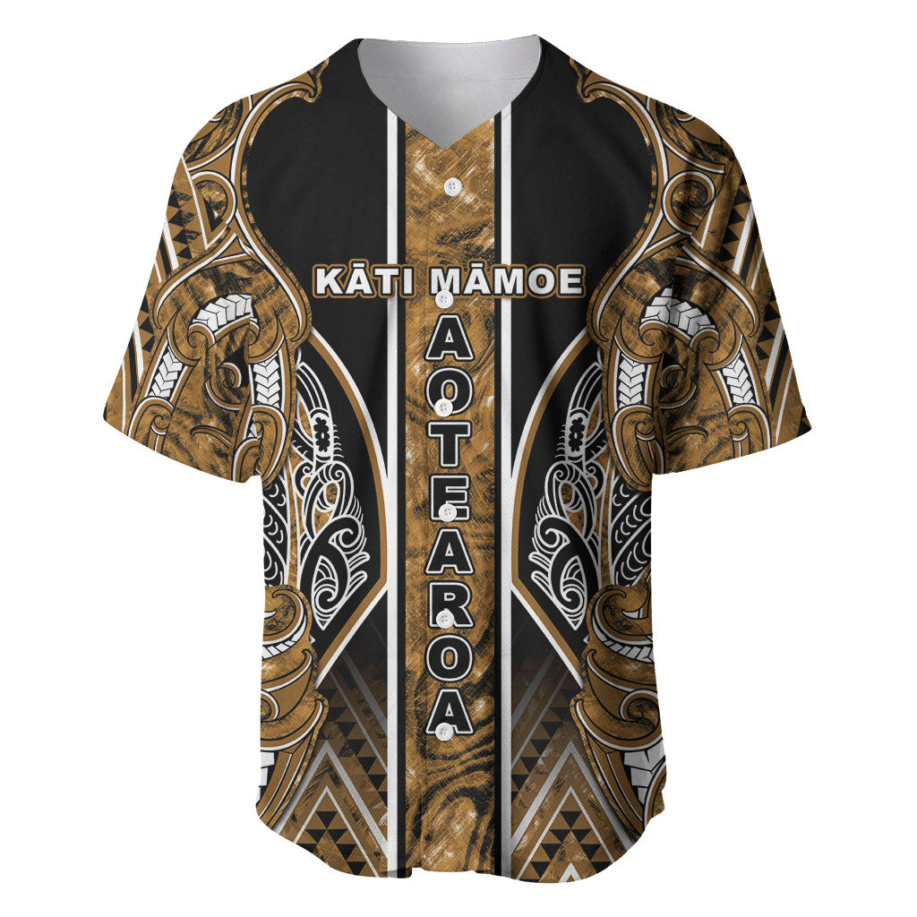 Aotearoa Kati Mamoe Baseball Jersey Maori Brown Tribal Paua Shell Pattern