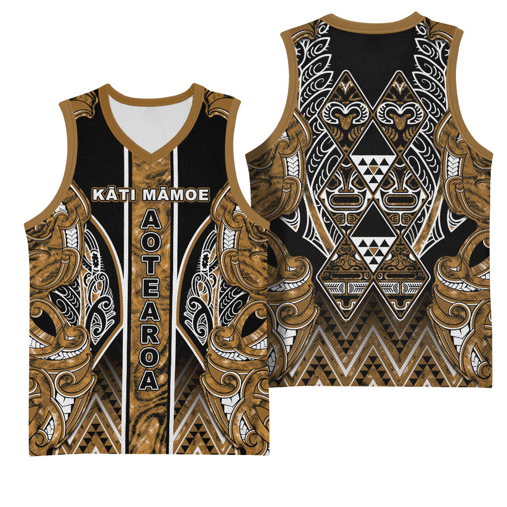Aotearoa Kati Mamoe Basketball Jersey Maori Brown Tribal Paua Shell Pattern