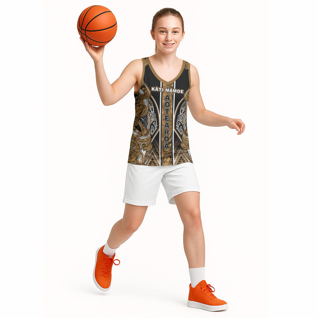 Aotearoa Kati Mamoe Basketball Jersey Maori Brown Tribal Paua Shell Pattern