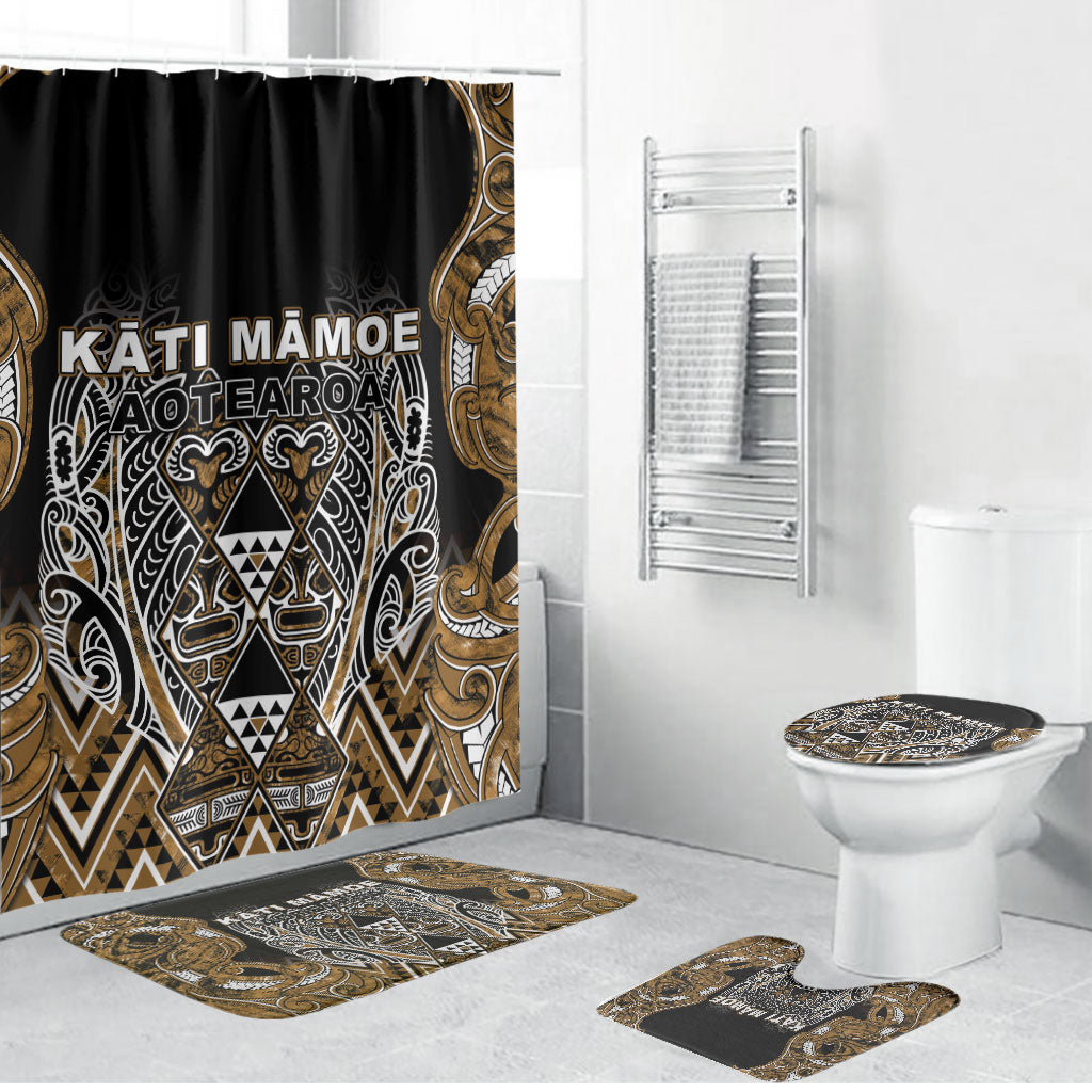Aotearoa Kati Mamoe Bathroom Set Maori Brown Tribal Paua Shell Pattern