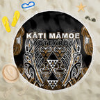 Aotearoa Kati Mamoe Beach Blanket Maori Brown Tribal Paua Shell Pattern