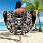 Aotearoa Kati Mamoe Beach Blanket Maori Brown Tribal Paua Shell Pattern