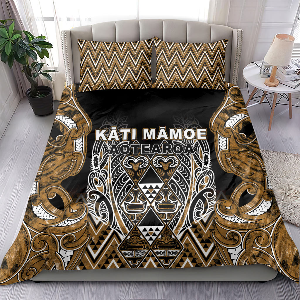Aotearoa Kati Mamoe Bedding Set Maori Brown Tribal Paua Shell Pattern
