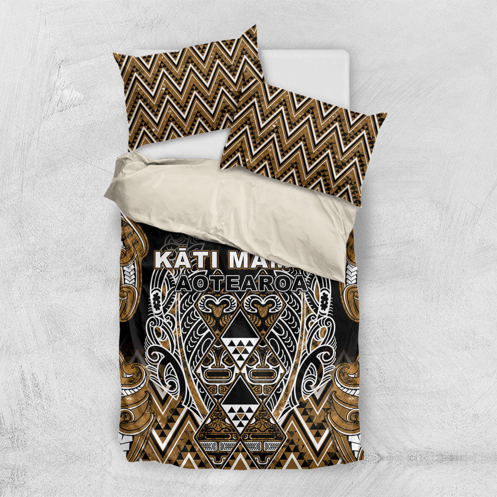 Aotearoa Kati Mamoe Bedding Set Maori Brown Tribal Paua Shell Pattern