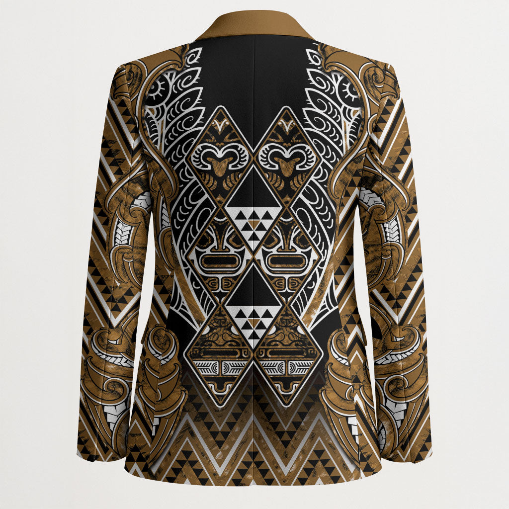 Aotearoa Kati Mamoe Blazer Maori Brown Tribal Paua Shell Pattern