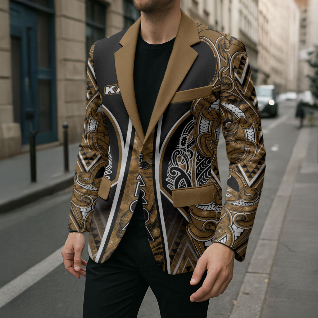 Aotearoa Kati Mamoe Blazer Maori Brown Tribal Paua Shell Pattern