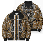 Aotearoa Kati Mamoe Bomber Puffer Jacket Maori Brown Tribal Paua Shell Pattern
