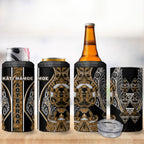 Aotearoa Kati Mamoe 4 in 1 Can Cooler Tumbler Maori Brown Tribal Paua Shell Pattern