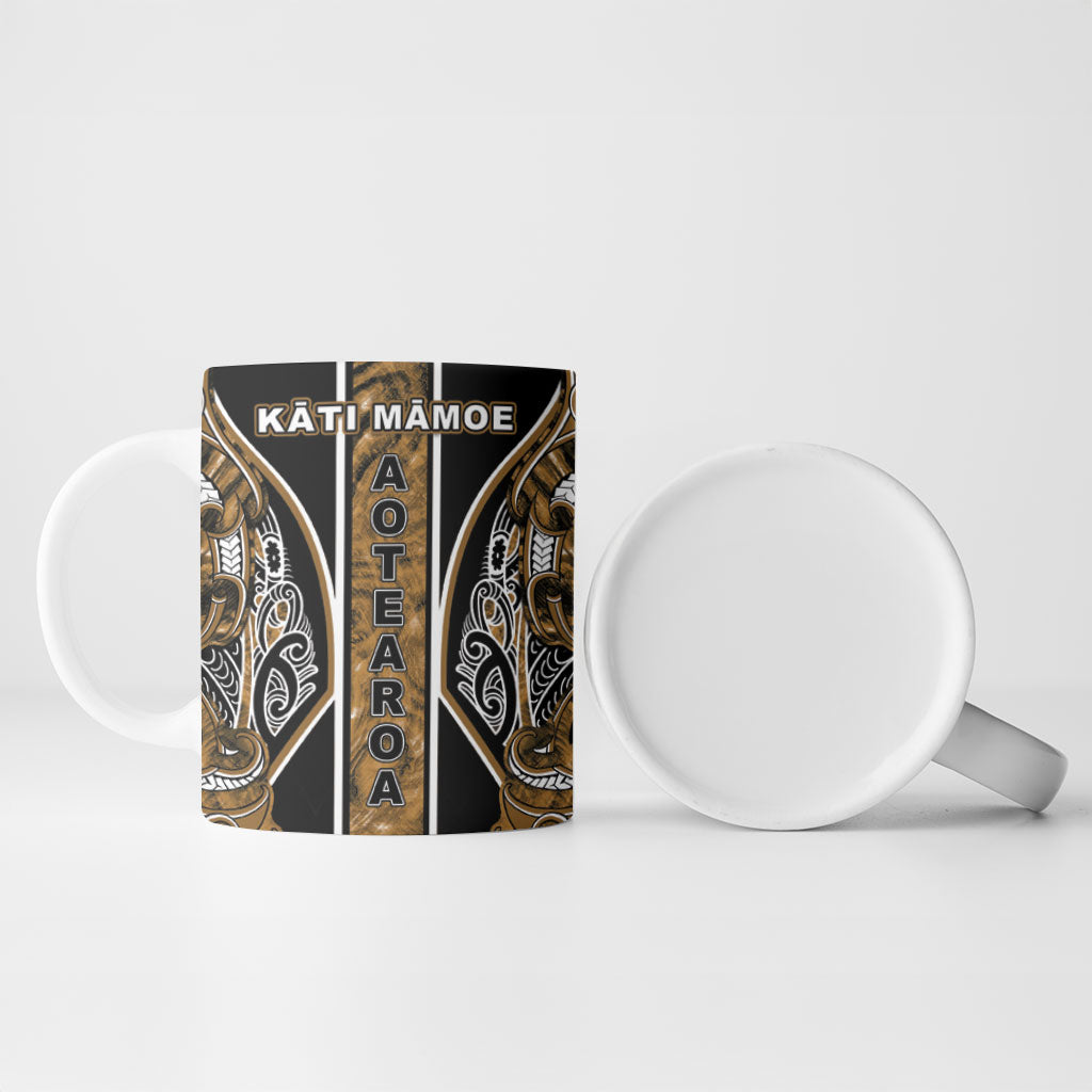 Aotearoa Kati Mamoe Ceramic Mug Maori Brown Tribal Paua Shell Pattern