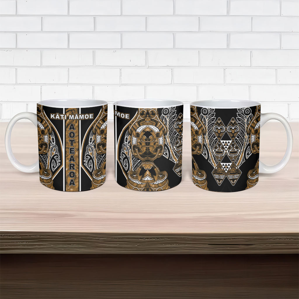 Aotearoa Kati Mamoe Ceramic Mug Maori Brown Tribal Paua Shell Pattern