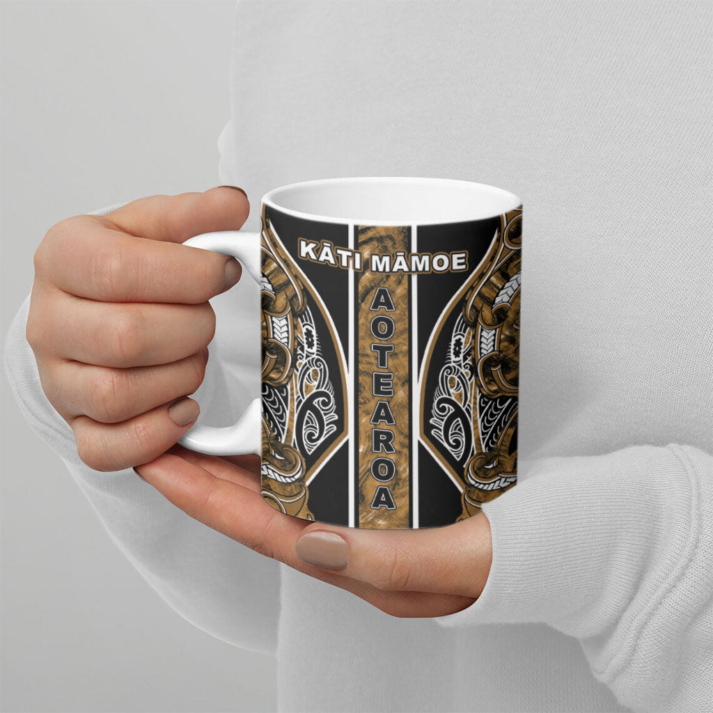 Aotearoa Kati Mamoe Ceramic Mug Maori Brown Tribal Paua Shell Pattern