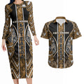 Aotearoa Kati Mamoe Couples Matching Long Sleeve Bodycon Dress and Hawaiian Shirt Maori Brown Tribal Paua Shell Pattern