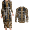 Aotearoa Kati Mamoe Couples Matching Long Sleeve Bodycon Dress and Long Sleeve Button Shirt Maori Brown Tribal Paua Shell Pattern