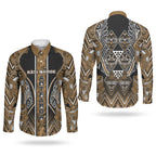 Aotearoa Kati Mamoe Couples Matching Off Shoulder Maxi Dress and Long Sleeve Button Shirt Maori Brown Tribal Paua Shell Pattern