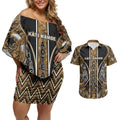 Aotearoa Kati Mamoe Couples Matching Off Shoulder Short Dress and Hawaiian Shirt Maori Brown Tribal Paua Shell Pattern