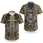 Aotearoa Kati Mamoe Couples Matching Off Shoulder Short Dress and Hawaiian Shirt Maori Brown Tribal Paua Shell Pattern