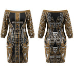 Aotearoa Kati Mamoe Couples Matching Off The Shoulder Long Sleeve Dress and Long Sleeve Button Shirt Maori Brown Tribal Paua Shell Pattern