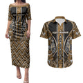 Aotearoa Kati Mamoe Couples Matching Puletasi and Hawaiian Shirt Maori Brown Tribal Paua Shell Pattern