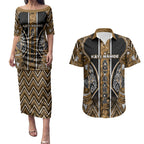 Aotearoa Kati Mamoe Couples Matching Puletasi and Hawaiian Shirt Maori Brown Tribal Paua Shell Pattern