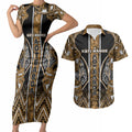 Aotearoa Kati Mamoe Couples Matching Short Sleeve Bodycon Dress and Hawaiian Shirt Maori Brown Tribal Paua Shell Pattern