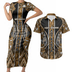 Aotearoa Kati Mamoe Couples Matching Short Sleeve Bodycon Dress and Hawaiian Shirt Maori Brown Tribal Paua Shell Pattern