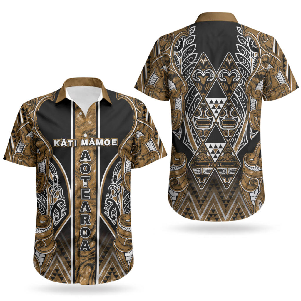 Aotearoa Kati Mamoe Couples Matching Short Sleeve Bodycon Dress and Hawaiian Shirt Maori Brown Tribal Paua Shell Pattern
