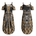 Aotearoa Kati Mamoe Couples Matching Summer Maxi Dress and Long Sleeve Button Shirt Maori Brown Tribal Paua Shell Pattern