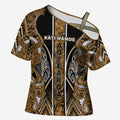 Aotearoa Kati Mamoe Cross Shoulder Shirt Maori Brown Tribal Paua Shell Pattern