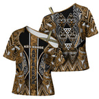 Aotearoa Kati Mamoe Cross Shoulder Shirt Maori Brown Tribal Paua Shell Pattern