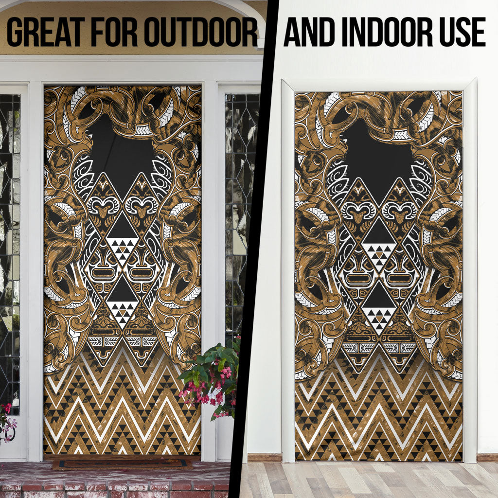 Aotearoa Kati Mamoe Door Cover Maori Brown Tribal Paua Shell Pattern
