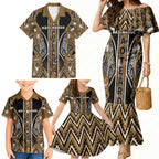 Aotearoa Kati Mamoe Family Matching Mermaid Dress and Hawaiian Shirt Maori Brown Tribal Paua Shell Pattern