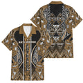 Aotearoa Kati Mamoe Family Matching Puletasi and Hawaiian Shirt Maori Brown Tribal Paua Shell Pattern