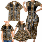 Aotearoa Kati Mamoe Family Matching Short Sleeve Bodycon Dress and Hawaiian Shirt Maori Brown Tribal Paua Shell Pattern
