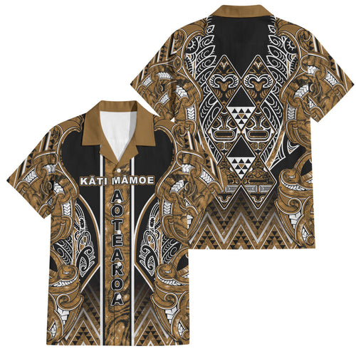 Aotearoa Kati Mamoe Family Matching Summer Maxi Dress and Hawaiian Shirt Maori Brown Tribal Paua Shell Pattern
