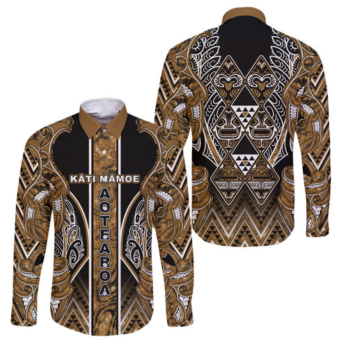 Aotearoa Kati Mamoe Family Matching Summer Maxi Dress and Hawaiian Shirt Maori Brown Tribal Paua Shell Pattern