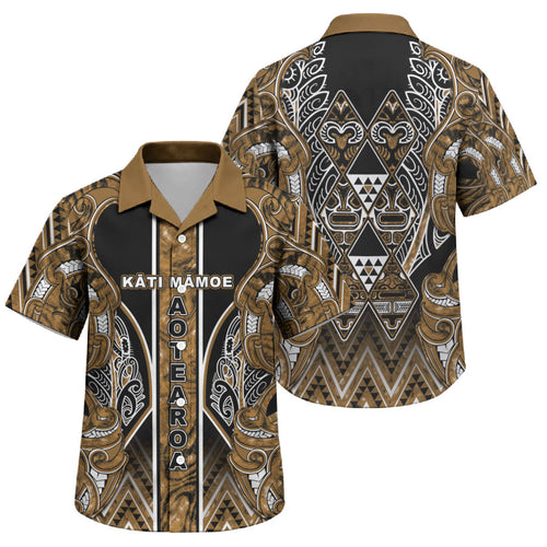 Aotearoa Kati Mamoe Family Matching Summer Maxi Dress and Hawaiian Shirt Maori Brown Tribal Paua Shell Pattern