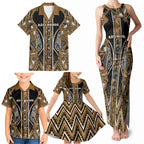 Aotearoa Kati Mamoe Family Matching Tank Maxi Dress and Hawaiian Shirt Maori Brown Tribal Paua Shell Pattern