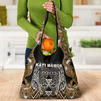 Aotearoa Kati Mamoe Grocery Bag Maori Brown Tribal Paua Shell Pattern