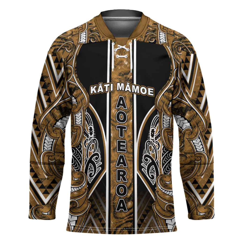 Aotearoa Kati Mamoe Hockey Jersey Maori Brown Tribal Paua Shell Pattern