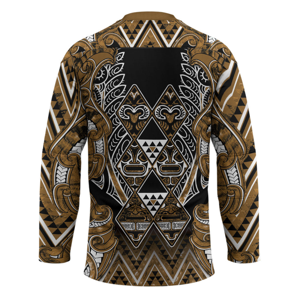 Aotearoa Kati Mamoe Hockey Jersey Maori Brown Tribal Paua Shell Pattern
