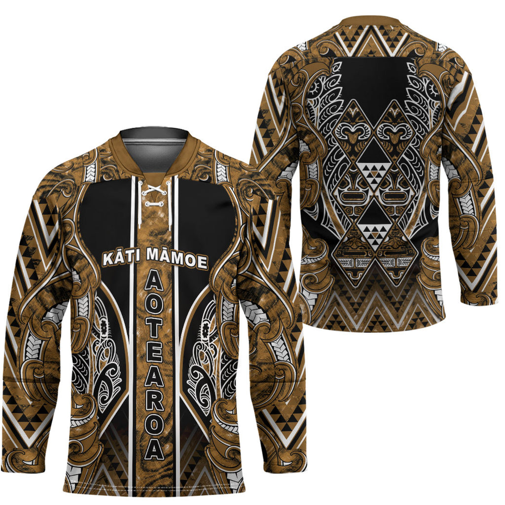 Aotearoa Kati Mamoe Hockey Jersey Maori Brown Tribal Paua Shell Pattern