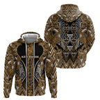 Aotearoa Kati Mamoe Hoodie Maori Brown Tribal Paua Shell Pattern