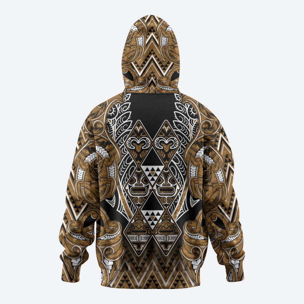 Aotearoa Kati Mamoe Hoodie Maori Brown Tribal Paua Shell Pattern