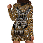 Aotearoa Kati Mamoe Hoodie Dress Maori Brown Tribal Paua Shell Pattern