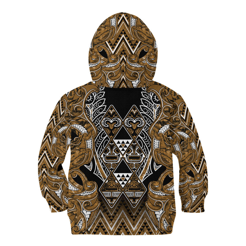 Aotearoa Kati Mamoe Kid Hoodie Maori Brown Tribal Paua Shell Pattern
